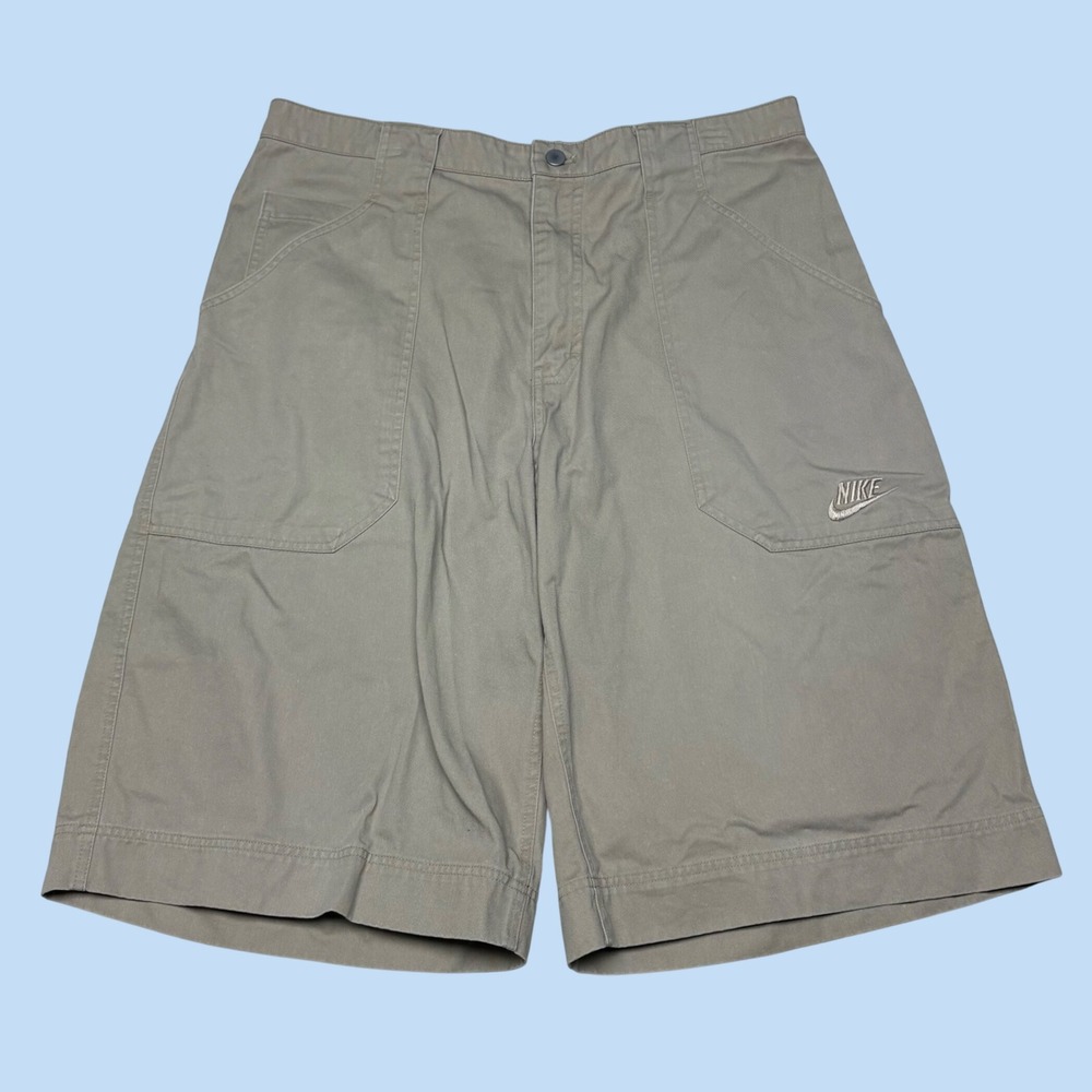 Nike Mens Vintage Khaki Tan Cargo Shorts Embroidered Logo Size 38